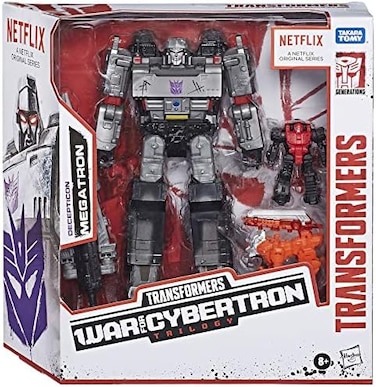 مجموعة معركة ميجاترون من سلسلة Transformers Netflix War for Cybertron Trilogy Voyager Class مع Pinpointer و Lionizer.
