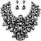 Flyonce Costume Jewelry for Women, Rhinestone Crystal Statement Necklace Earrings Set Dark Black.