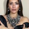 Flyonce Costume Jewelry for Women, Rhinestone Crystal Statement Necklace Earrings Set Dark Black.
