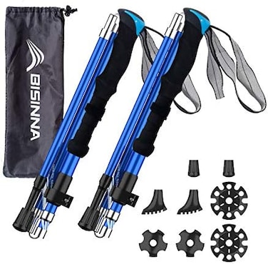 BISINNA Collapsible Trekking Hiking Poles- 2 Pack Folding Aluminum Walking Sticks with Quick Lock System 4 Season Accessories,Telescopic, Adjustable, Lightweight for Men Women blue.