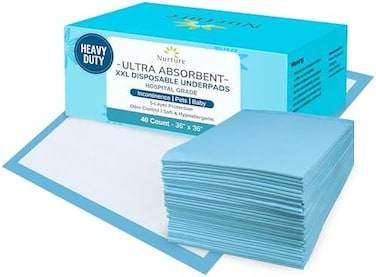 Nurture Valley Ultra Absorbent Disposable Bed Pads with Adhesive - 36 x 36 - Extra Thick Underpads for Bedwetting, Incontinence, Furniture, Pets,More - 40 Pack.