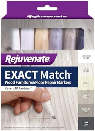 Rejuvenate Exact Match Wood Furniture and Wood Floor Repair Markers for White FurnitureGray Furniture and Floors - 6 Colors.