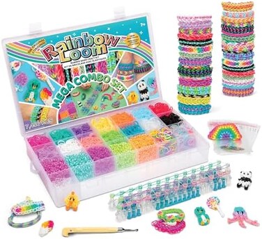Rainbow Loom MEGA Combo Set, Features 7000Colorful Rubber Bands, 2 Step-by-Step Bracelet Instructions, Organizer Case, Great Gift for Kids 7to Promote Fine Motor Skills (Packaging May Vary.