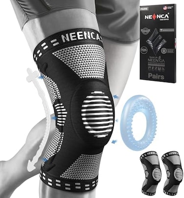 NEENCA 2 Pack Knee Braces for Knee Pain, Compression Knee Sleeves with Patella Gel PadSide Stabilizers, Knee Support for Meniscus Tear, Arthritis, Joint Pain, ACL, Runner, Workout- FSA/HSA APPROVED.