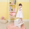 WOOD CITY Toddler Step Stool, Wooden 2 Step Stools for Bathroom Sink Potty Training Kitchen Dual Height Stool Helper for Kids Bonus Non-Slip Pads and Handles for Safety (White.