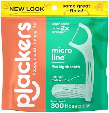 Plackers Micro Line Dental Floss Picks, Fold-Out FlipPick, Tuffloss, Easy Storage with Sure-Zip Seal, Fresh Mint Flavor, 300 Count.