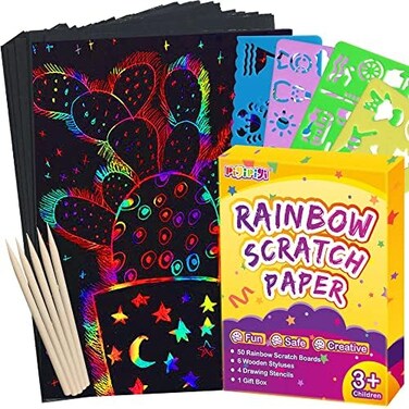 pigipigi Scratch Paper Art for Kids - 60 Pcs Magic Rainbow Scratch Paper Off Set Scratch Crafts Arts Supplies Kits Pads Sheets Boards for Party Games Birthday Easter.