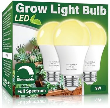 مصباح نمو LED كامل الطيف MoYax A19 - E26 110 فولت، 9 وات، عبوة من 3 مصابيح.