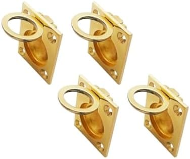 QCAA Solid Brass Flush Ring Pull, 36. 5 x45 mm, Polished Brass US3, 4 Pack.