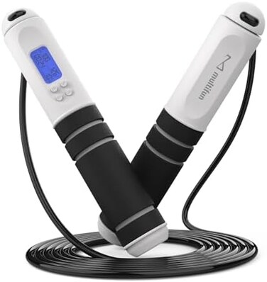 multifun Jump Rope, multifun Speed Skipping Rope with Calorie Counter, Adjustable Digital Counting Jump Rope with Ball Bearings and Alarm Reminder for Fitness, Crossfit, Exercise, Workout, Boxing, MMA