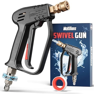 McKillans Short Pressure Washer Gun with Swivel - High Pressure Water Handle with 3/8" Male Plug and 1/4&rdquo; Quick Connector Coupler - Power Washer Gun Compatible with Foam Cannon - Car Wash Foam Gun.
