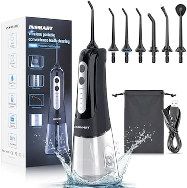 INSMART Cordless Water Dental Flosser Teeth Cleaner, Professional 300ML Tank DIY Mode USB Rechargeable Dental Oral Irrigator for Home and Travel, IPX7 Waterproof 6 Modes Irrigate for Oral Care.