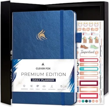 Clever Fox Planner Daily Premium &ndash; Undated Daily Planner with Hourly Schedule, Personal Organizer, Productivity Journal, 6 Months (Mystic Blue.