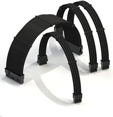 LINKUP PSU Cable Extension Sleeved Custom Mod GPU PC Power Supply Braided w/Comb Kit1x 24 P (2041x 8 P (44CPU2x 8 P (62GPU set30CM 300MM - Black.