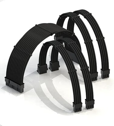 LINKUP 30cm PSU Cable Extension Sleeved Custom Mod GPU PC Braided w/Comb Kit1 x 24 P (2042 x 8 P (44CPU2 x 8 P (62GPU set300mm - Black.