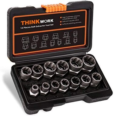 THINKWORK Bolt Extractor Set, 131 Pieces Impact BoltNut Remover Set, Stripped Lug Nut Remover, Extraction Socket Set for Removing Damaged, Frozen, Rusted, Rounded-Off Bolts, NutsScrews.