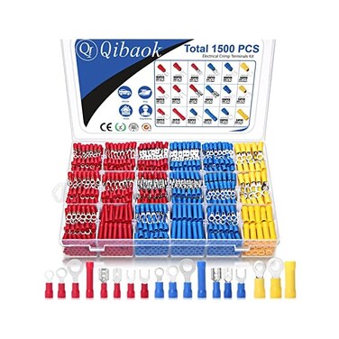 Qibaok 1500pcs Wire Connectors Insulated Electrical Wire Terminals Wire Crimp Connector Ring Fork Spade Butt Connector Kit.