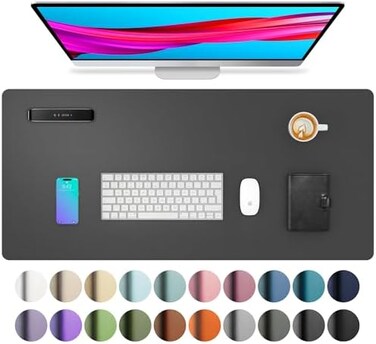 Aothia Leather Desk Pad Protector, Mouse Pad, Office Desk Mat, Non-Slip PU Leather Desk Blotter, Laptop Desk Pad, Waterproof Desk Writing Pad for Office and Home (Gray,23. 6" x 13. 7".
