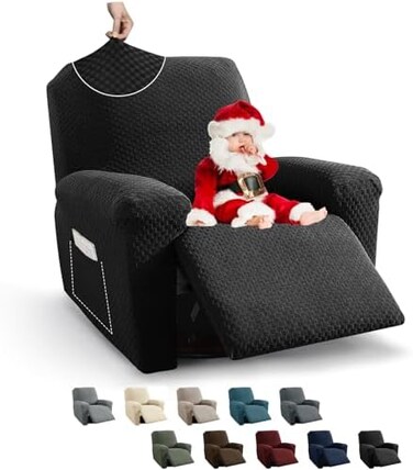 MAXIJIN Recliner Cover Slipcovers for Living Room 4 Pieces Stretch Jacquard Recliner Chair Cover Soft Fitted Recliner Protector with Elastic Bottom for Kids, Pets (Recliner, Black.