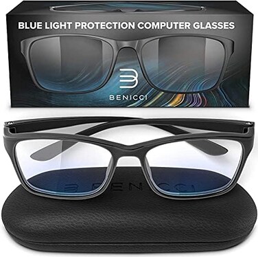 Benicci Stylish Blue Light Blocking Glasses for Women or Men - Ease Computer and Digital Eye Strain, Dry Eyes, Headaches and Blurry Vision - Instantly Blocks Glare from Computers and Phone Screens w/C