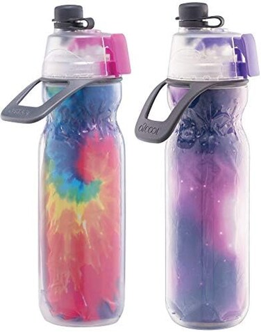 O2COOL Mist 'N Sip Misting Water Bottle 2-in-1 Mist And Sip Function With No Leak Pull Top Spout Sports Water Bottle Reusable Water Bottle - 20 oz (Tie Dye/Celestial Purple.