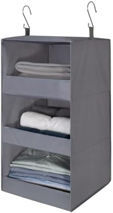 GRANNY SAYS 3-Shelf Hanging Closet Organizer, Pack of 1 Hanging Shelves for Closet Storage, Wardrobe Hanging Organizer, Collapsible Hanging Storage Organizer, Hanging Organizer for Clothes, Grey.