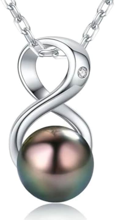 CHAULRI Infinity Top Grade AAA Tahitian Black Pearl Pendant Necklace 18K Gold Over Sterling - Birthday Anniversary Jewelry Gifts for Women Wife Mom Daughter.