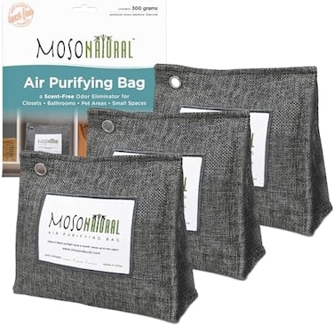 MOSO NATURAL Unscented Stand-Up Air Purifying Bag 300G Pack Of 3. Odor Eliminator, Odor Absorber For Closet And Bathroom,Chemical-Free and Non ToxicLong Lasting Charcoal BagsLasts up to 2 years.