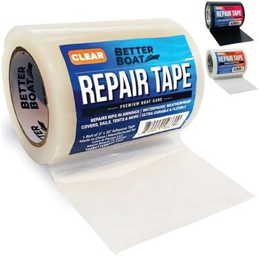 Better Boat Repair Tape Fabric Repair Covers Canvas Pop Up Camper RV Awning Tarp Canopy TearVinyl Waterproof Bimini Tops Sail Air Mattress Patch Kit 30FTx3 Clear Heavy Duty.