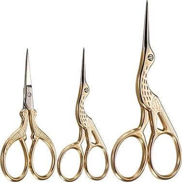 Mudder 3 Pieces Stork Scissors Stainless Steel Crane Design Sewing Scissors Embroidery Scissors Tailor Scissors Dressmaker Shears for Embroidery, Paper Cutting, Sewing and Daily Activities (Gold.