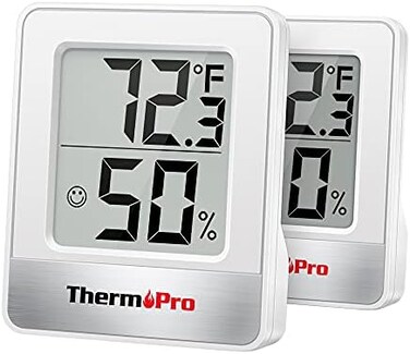 ThermoPro TP49 قطعتان مقياس رطوبة رقمي داخلي مقياس رطوبة مقياس رطوبة صغير مع جهاز مراقبة درجة الحرارة والرطوبة مقياس حرارة للغرفة.