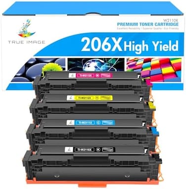 TRUE IMAGE Compatible 206X Toner Cartridges 4 Pack High Yield Replacement for HP 206X 206A for HP Color Pro MFP M283fdw M283cdw M255dw M283 M255 Printer W2110X (No Chip -Black Cyan Yellow Magenta.