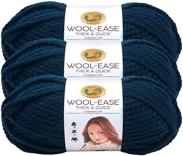 Lion Brand Yarn Wool-Ease ThickQuick Yarn, Soft and Bulky Yarn for Knitting, Crocheting, and Crafting, 3 Pack, Petrol Blue.