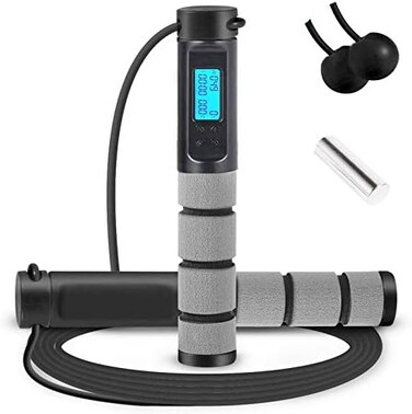 Wastou Jump Rope, Digital Weighted Handle Workout Jumping Rope with Calorie Counter for Training Fitness, Adjustable Exercise Speed Skipping Rope for Men, Women, Kids, Girls.