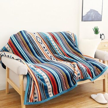 UKELER Bohemian Sherpa Throw 80'' x 60'soft Plush Flannel Boho Throw Blankets for Bed/Couch/Sofa/Office/Camping.