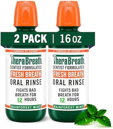 TheraBreath Fresh Breath Dentist Formulated Oral Rinse, Rainforest Mint, 16 Ounce (Pack of 2.
