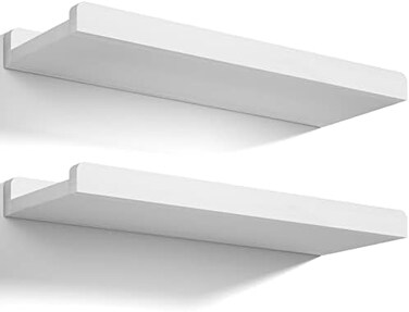 Love-KANKEI Floating Wall Shelves, Wall Mounted Set of 2 Rustic Wood Wall Shelves for Bedroom Living Room Bathroom Kitchen Office and More, Hanging Shelves Rustic White.