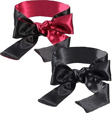 Hestya 2 Pack Sleeping Mask Satin Eye Mask Blindfold, 150 cm (Black Rose Red and Black.
