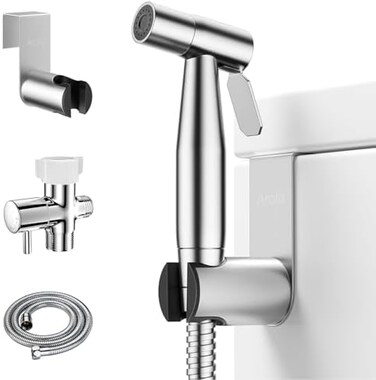 Arofa Handheld Bidet Sprayer for Toilet-Adjustable Water Pressure Control with Bidet Hose for Feminine Wash, Stainless Steel Brushed Nickel Cloth Diaper Bidet Toilet Sprayer for Baby Wash.