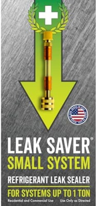 مانع تسرب غاز التبريد للأنظمة الصغيرة بتقنية الحقن المباشر من Leak Saver - للأنظمة التي تصل سعتها إلى طن واحد - مثالي لمعظم الأجهزة المنزلية الصغيرة ومكيفات الهواء وأنظمة التبريد - صنع بفخر في الولايا