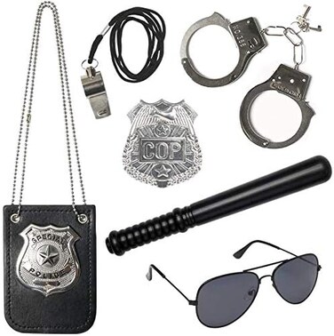 3 Otters 6PCS Police Pretend Play Toy Set for Kids, Toddler Boys Costume Including Metal Handcuffs Badge Baton Sunglasses Whistle, Christmas Stocking Stuffers.