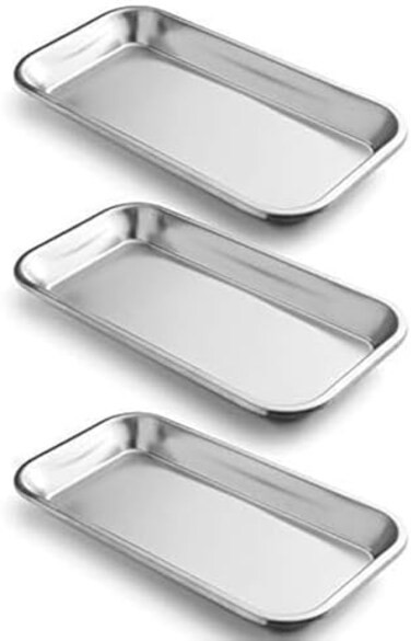 COYMOS 3 Pack Surgical Tray, Stainless Steel Tray for Lab Instrument Supplies, Tattoo Tool (Silver.