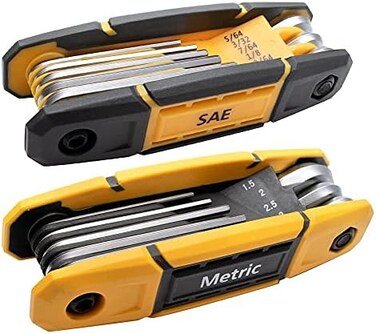 MULWARK 17pcs Folding Allen Wrench SetMetricStandard SAE - Key Tool 2 Pack Portable Hex for Basic Home Repair and General Applications.