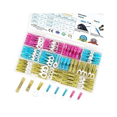 TICONN 120Pcs Heat Shrink Wire Connectors, Waterproof Automotive Marine Electrical Terminals Kit, Crimp Connector Assortment, Ring Fork Spade Splices.