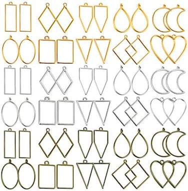 Shynek Open Bezels for Resin, 60Pcs Hollow Frame Pendants Resin Craft Bezels Jewelry Molds for Resin Casting, Necklaces Earrings Making Supplies.