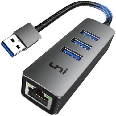 uni USB 3. 0 Hub with 1G Ethernet Adapter, 4-in-1 RJ45 LAN Adapter 1000 Mbps, Driver-Free, Aluminum USB-A to LAN Network Adapter for MacBook Pro/Air, iMac, PC, Chromebook, Surface Pro.