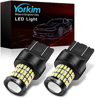 مصباح Yorkim Ultra Bright 7440 LED أبيض T20 LED 7441 7443 7444 W21W LED لضوء الرجوع للخلف، ضوء الفرامل الخلفي، ضوء الإشارة الانعطافية، عبوة من قطعتين - أبيض.