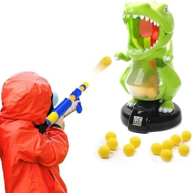 EagleStone Dinosaur Shooting Toys for Boys 5 6 7 8 9 Years Old, Electronic Kids Target Games w/ Air Pump Gun, LCD Score Record, Sound, 24 Foam Balls, Birthday Party Favor,Christmas Gifts for Toddlers.