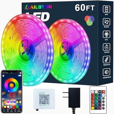أضواء حبل نيون LED من AILBTON بطول 50 قدمًا، يتم التحكم بها عبر تطبيق/جهاز تحكم عن بعد، أضواء حبل LED مرنة، أوضاع متعددة، أضواء نيون RGB خارجية مقاومة للماء بمعيار IP65، أضواء نيون LED للألعاب متزامنة