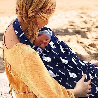 UHINOOS Nursing Cover for Mom Breastfeeding, Baby Privacy Nursing Covers Up Breathable Cotton with Ajustable Hoop for Mother (Blue.
